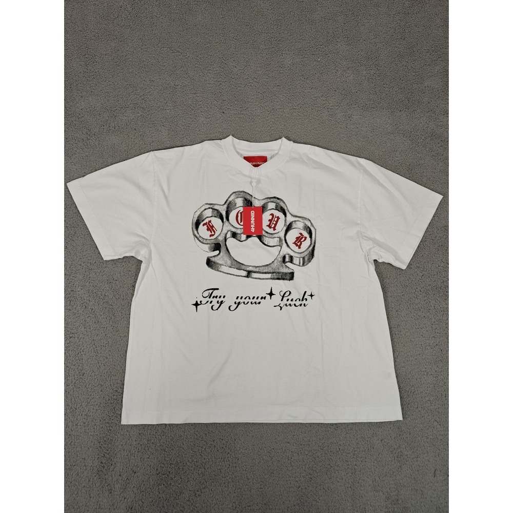 4Hunnid‎ Shirt Mens Medium White Try Your Luck Brass Knuckles Graphic Tee New